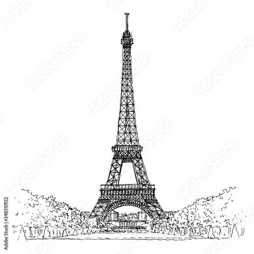 Fototapeta Naklejka Na Ścianę i Meble -  Eiffel Tower hand drawing illustration, Paris, France, Europe, tower eiffel
