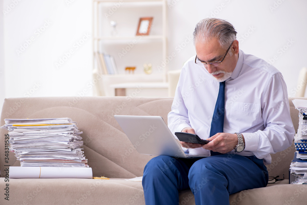 Aged businessman employee working from house Aged businessman employee working from house