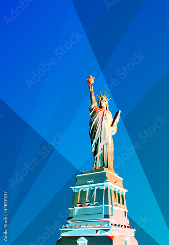 Polygonal statue of Liberty illustration isolated on blank blue night BG