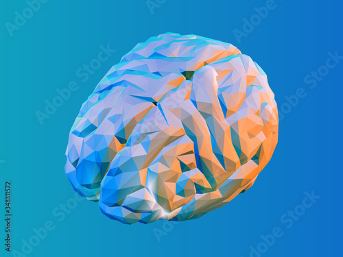 Polygonal brain perspective top view illustration on blue BG