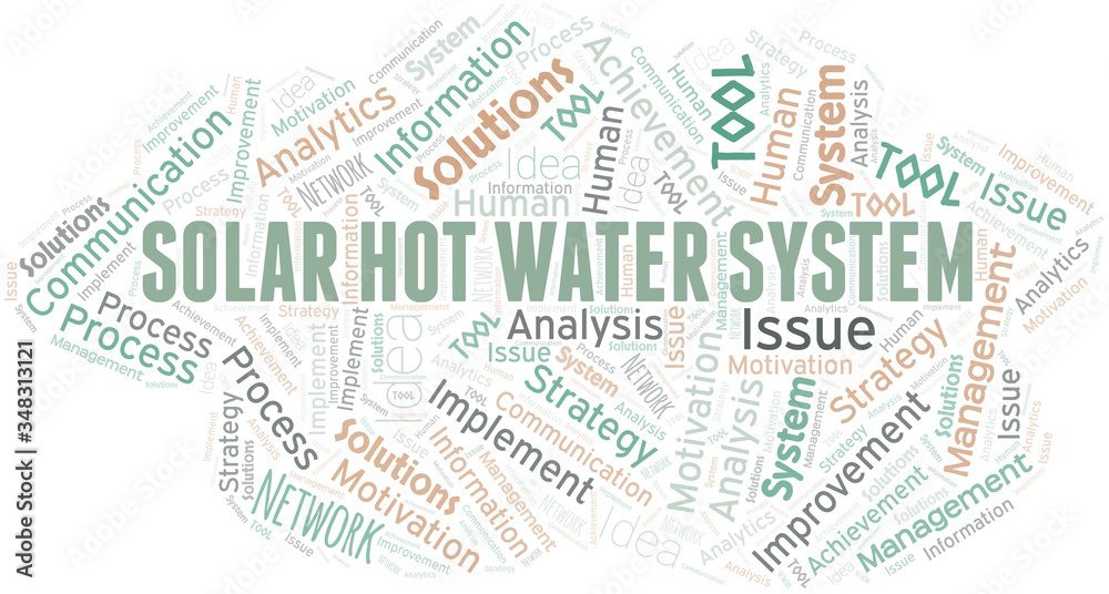 Solar Hot Water System typography vector word cloud.