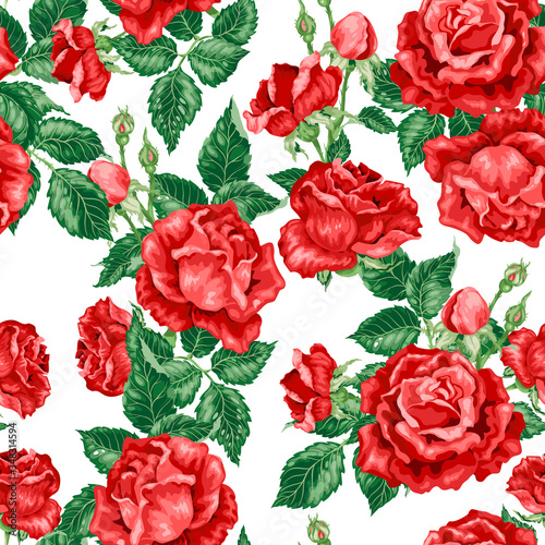 Vector seamless pattern with roses and leaves © Юлия Фуштей