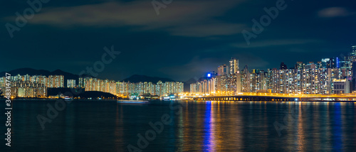 panorama cityscape view of Shenzhen at night  the atmosphere of the night lights in the city of international trade and export of China