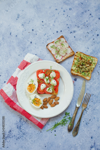 Healthy breakfast toasts and vegetables