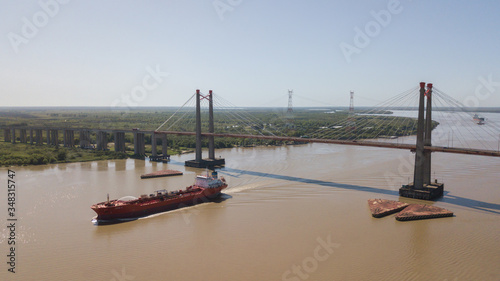Принти на полотні Long Arm Zarate Bridge, located in South America, Argentina, divides the province of Buenos Aires and Entre Rios