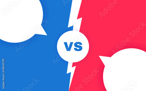 Modern versus battle background with speech bubbles. Vs battle headline with lightning bolt. Competitions between contestants, fighters or teams. Vector illustration