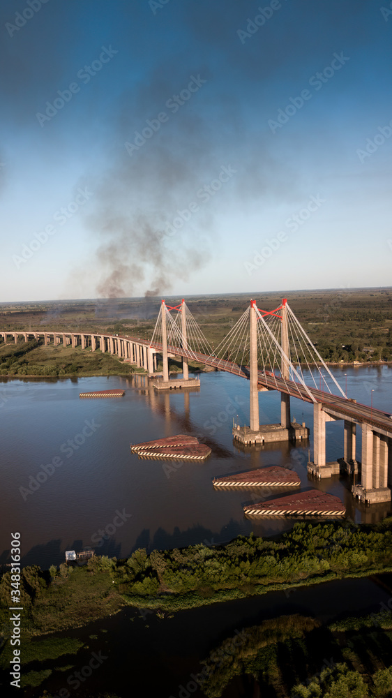 Fototapeta premium Zarate Brazo Largo bridge, in Argentina, that crosses the Paraná river between the province of Buenos Aires and Entre rios.