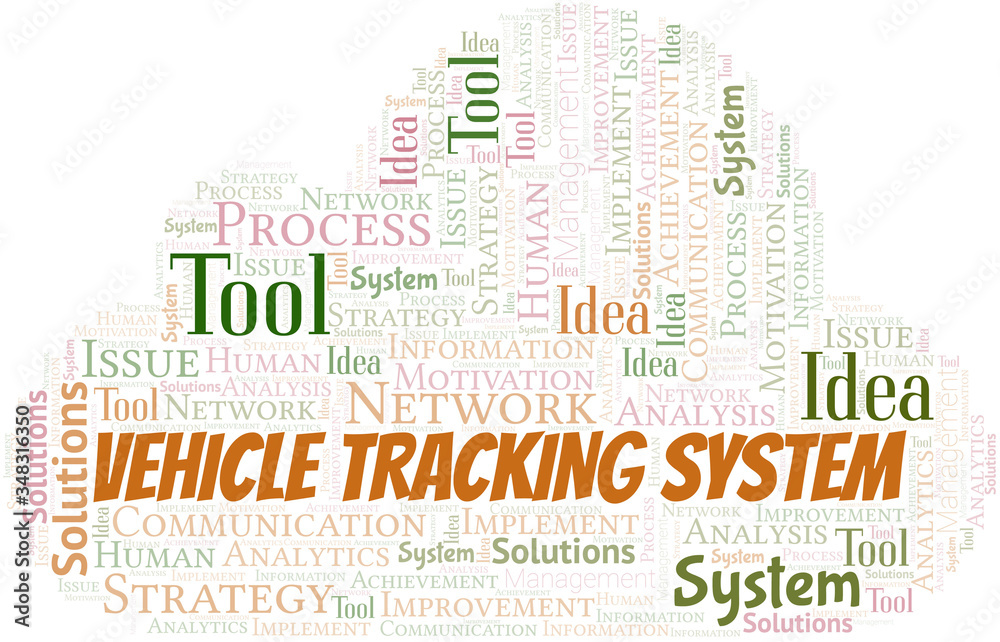 Obraz premium Vehicle Tracking System typography vector word cloud.