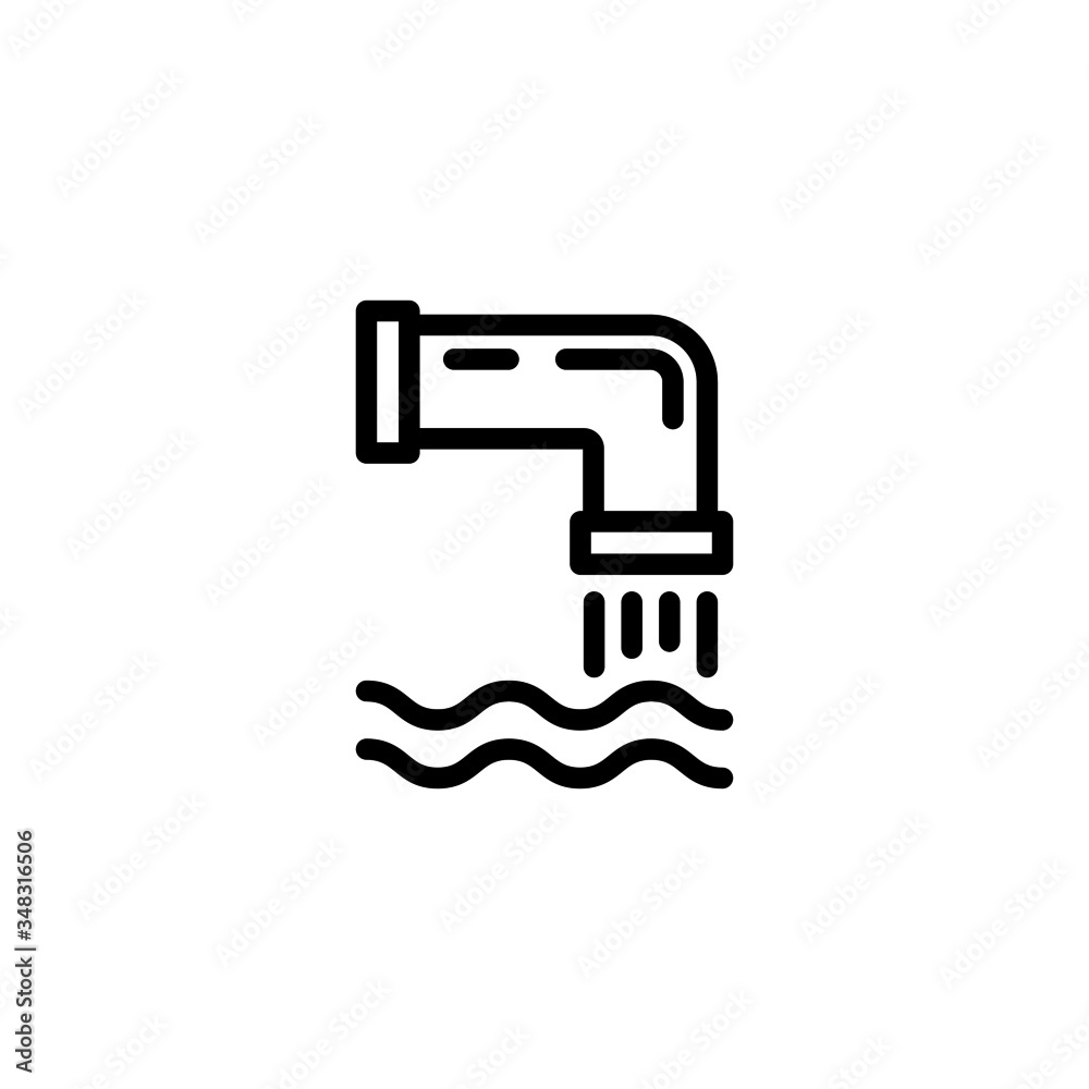Water pollution pipe icon in line art style on white background, sign for mobile concept and web design, Industrial waste from pipe into sea outline vector icon, Environmental pollution symbol, logo i Water pollution pipe icon in line art style on white background, sign for mobile concept and web design, Industrial waste from pipe into sea outline vector icon, Environmental pollution symbol, logo i