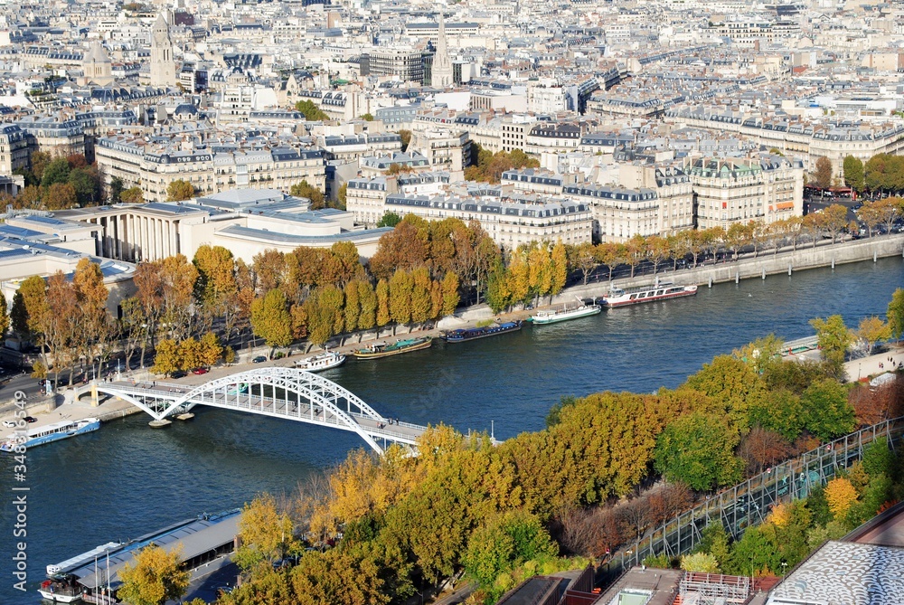 River und buildings in Paris, view fron Eiffel tower