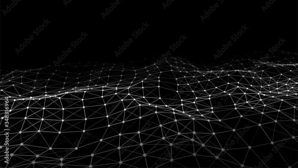 Network connection structure.Low poly shape with connecting dots and lines on dark background.Vector illustration. Big data visualization. - obrazy, fototapety, plakaty 