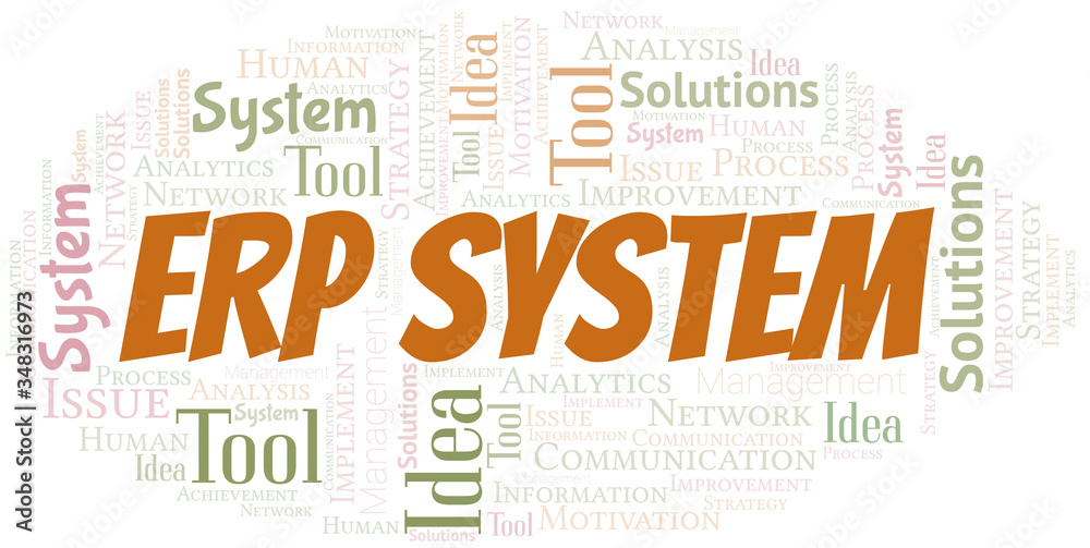 Obraz premium Erp System typography vector word cloud.