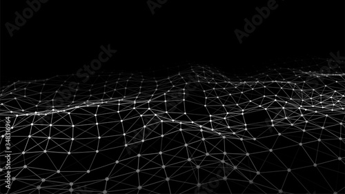 Network connection structure.Low poly shape with connecting dots and lines on dark background.Vector illustration. Big data visualization.