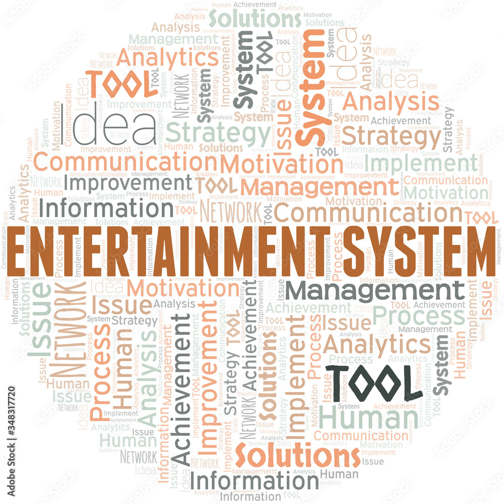 Entertainment System typography vector word cloud. Entertainment System typography vector word cloud.