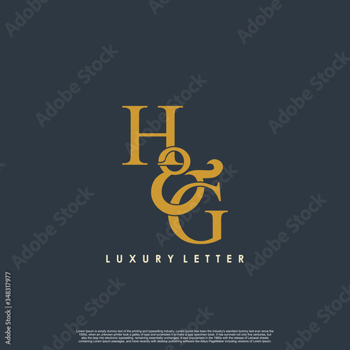 Initial letter H & G HG luxury art vector mark logo, gold color on black background.
