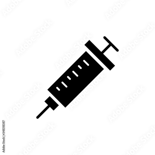 syringe injection Icon vector in black flat design on white background, sign isolated for graphic and web design, syringe injection doctor inject hospital medical symbol template color editable on whi