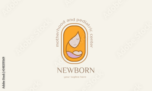 Original simplified logotype for baby sitter or newborn baby care. Motherhood vector symbol. stylish brand for child shop