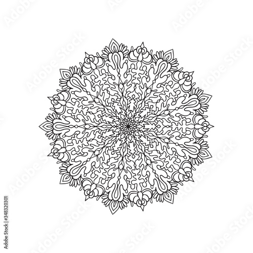 Abstract isolated round mandala for adult coloring.