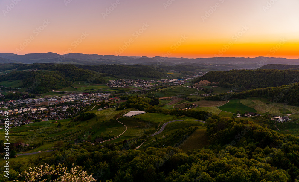 Fototapeta premium view from Sissacher Fluh during sunset in Baselland, Switzerland