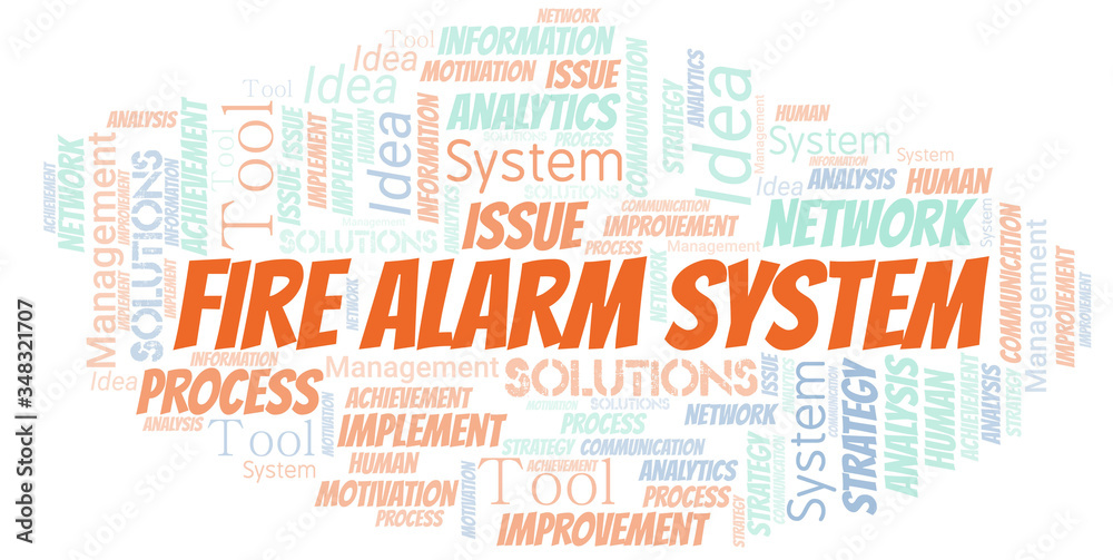 Obraz premium Fire Alarm System typography vector word cloud.