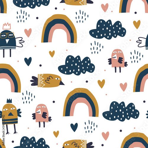 Rainbow and bird seamless p...