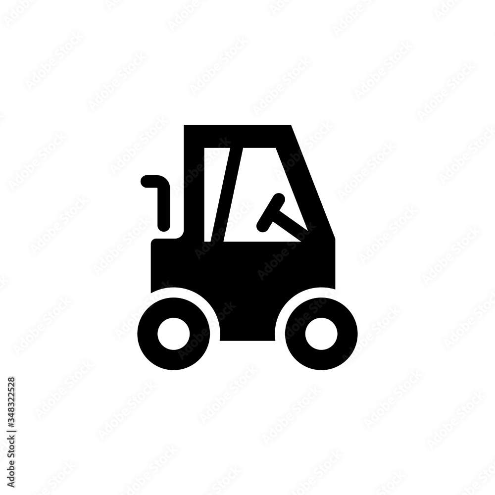 Construction truck vector icon in black flat design on white background, filled flat sign for mobile concept and web design, Industrial vehicle icon, Construction machine symbol, logo illustration