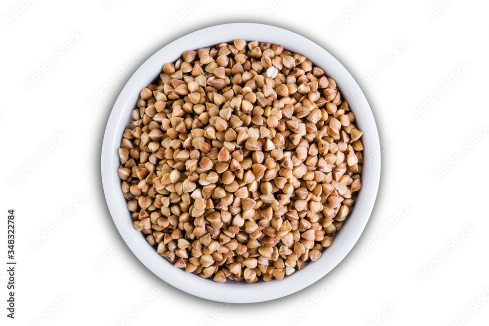Dried Buckwheat porridge on a white isolated background Dried Buckwheat porridge on a white isolated background
