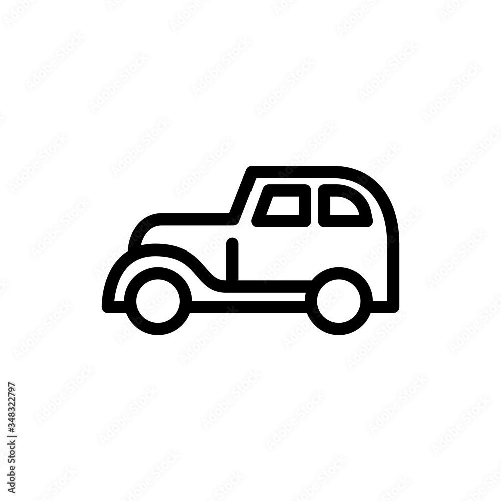 Vintage car line icon in line art design on white background, Old vehicle sign for mobile concept and web design, Classic retro auto vector icon, Symbol, logo illustration, Vector graphics