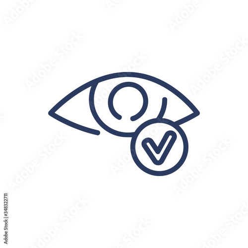 Good vision thin line icon. Checkmark, iris, visual acuity isolated outline sign. Ophthalmology and healthcare concept. Vector illustration symbol element for web design and apps