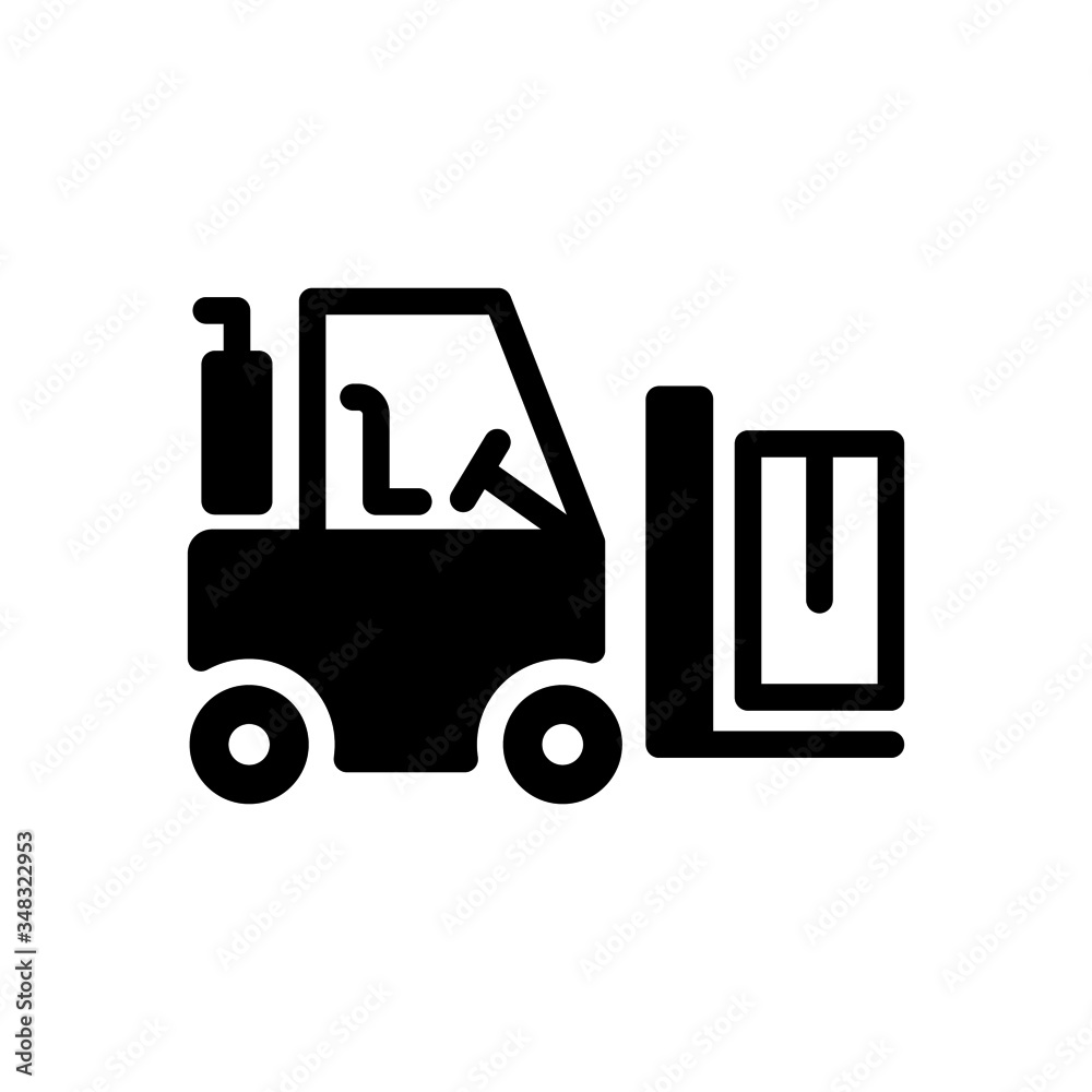 forklift loader icon in black flat design on white background, linear style sign for mobile concept and web design, Construction Vehicle vector icon, Symbol, logo illustration, Pixel perfect vector gr
