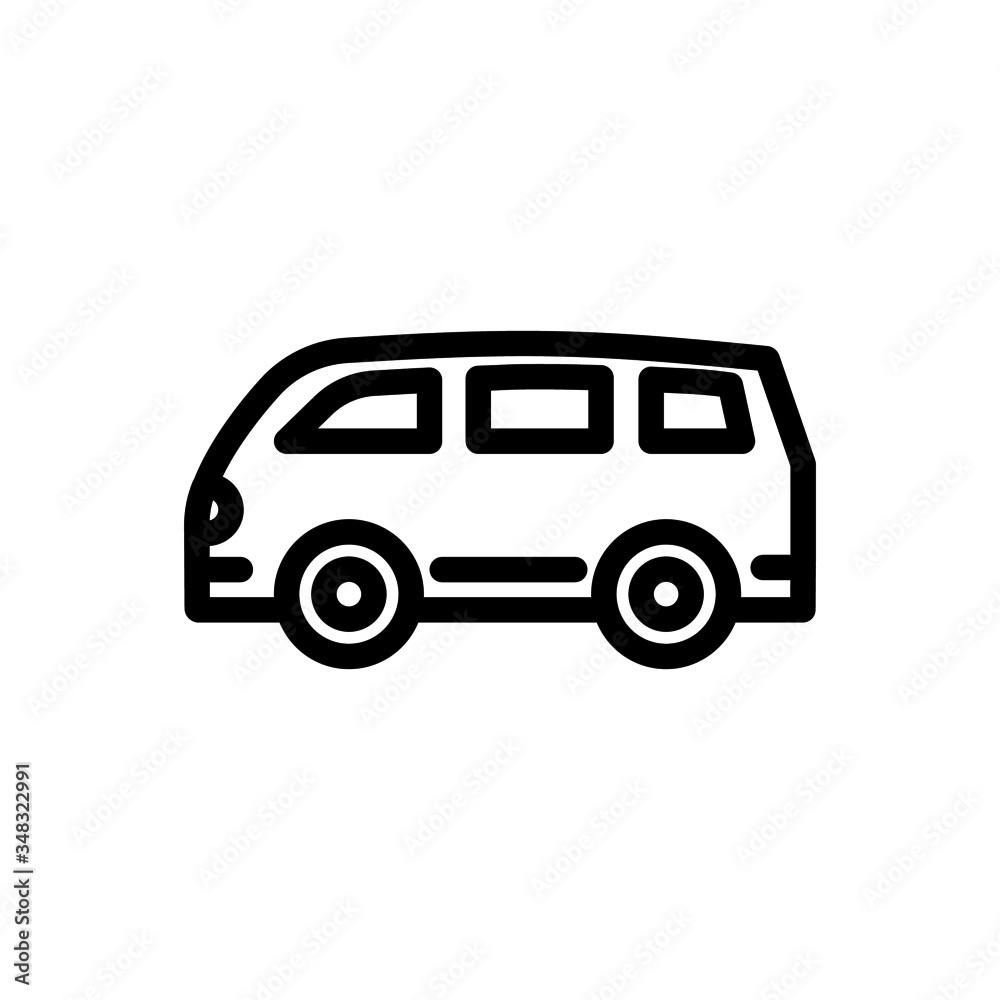 Retro Camper Van vector icon in line art style on white background, Minivan filled flat sign for mobile concept and web design, Old van bus glyph icon, Passenger vehicle symbol, logo illustration, Vec