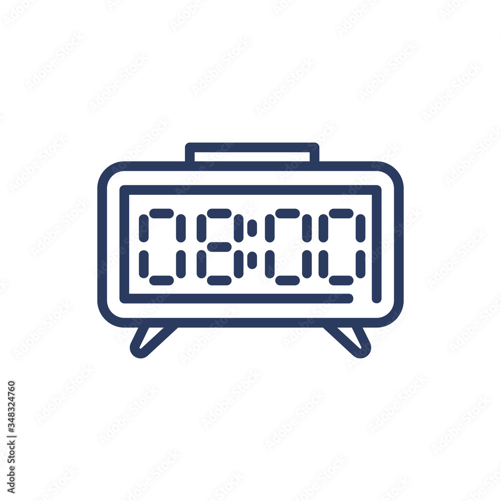 Digital clock thin line icon. Electronic device, morning, alarm clock isolated outline sign. Time management or planning concept. Vector illustration symbol element for web design and apps