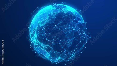 Spinning planet Earth. World wide web. Global network connection. World map. 3D rendering. Seamless loop.