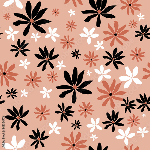 Seamless floral pattern with plants. Vector abstract flowers leaves background for case, cover, fabric, interior decor.