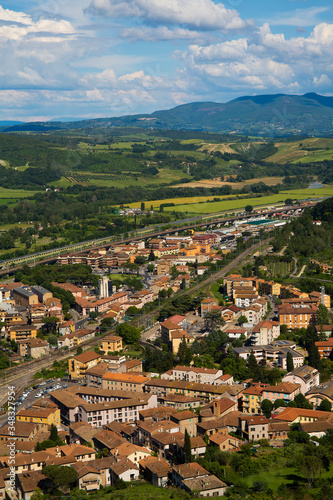 Vertical view of Orvieto on a partly cloudy day. Orvieto is a hill town in the Tuscany region of Italy. 