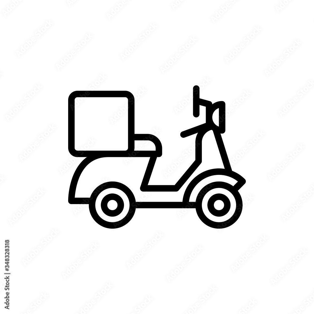 Scooter icon in outline style on white background, outline vector sign, Fast food delivery symbol, logo illustration Scooter icon in outline style on white background, outline vector sign, Fast food delivery symbol, logo illustration
