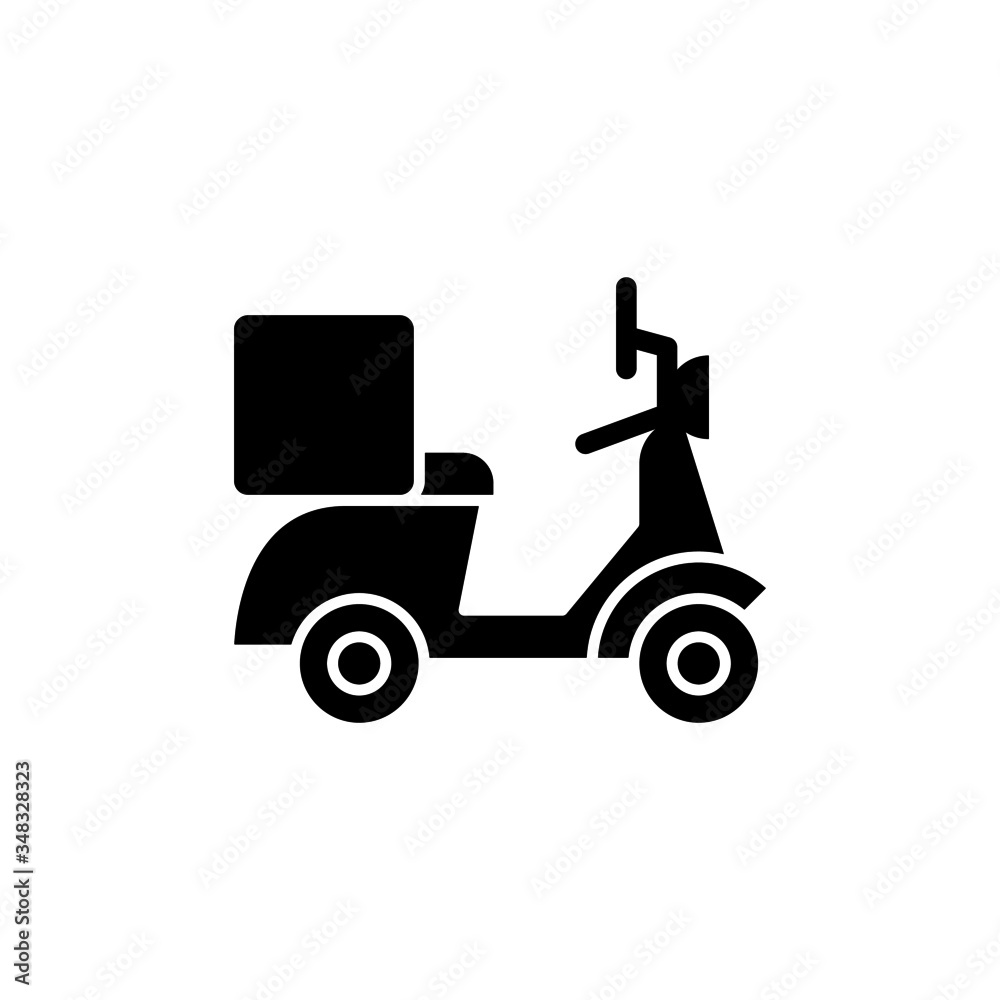 Scooter icon in black flat design on white background, outline vector sign, Fast food delivery symbol, logo illustration