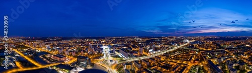 Panoramic drone aerial view on Katowice center at night © Daniel Jędzura
