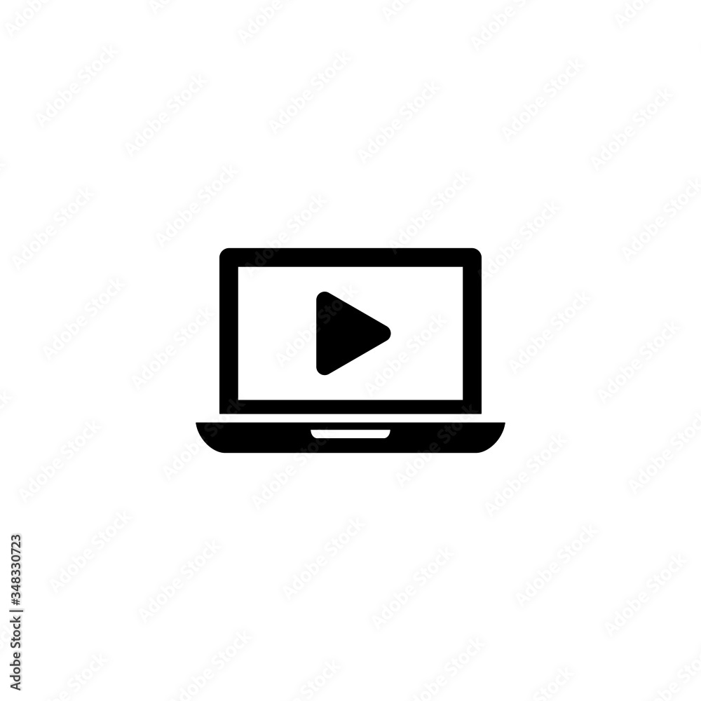 Computer video vector icon in black solid flat design icon isolated on white background