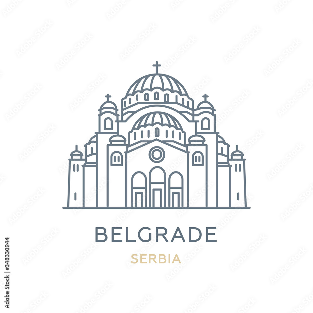 Belgrade, ‎Serbia. Line icon of the city in Southeast Europe. Outline symbol for web, travel mobile app, infographic, logo. Landmark and famous building. Vector in flat design, isolated on white