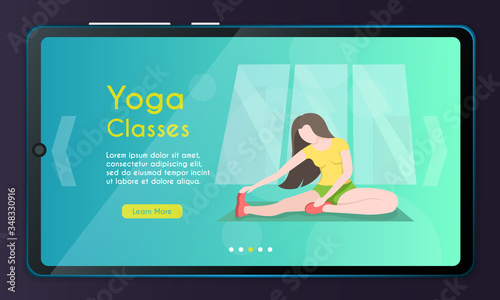 Yoga classes. Female character.