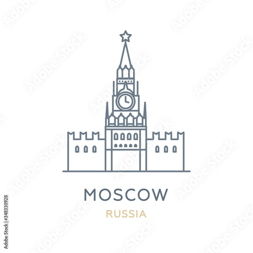 Moscow, ‎Russia. Line icon of the city in Eastern Europe. Outline symbol for web, travel mobile app, infographic, logo. Landmark and famous building. Vector in flat design, isolated on white