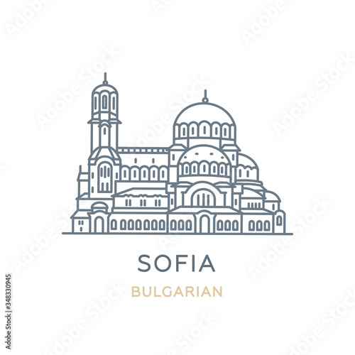 Sofia, ‎Bulgarian. Line icon of the city in Southeast Europe. Outline symbol for web, travel mobile app, infographic, logo. Landmark and famous building. Vector in flat design, isolated on white