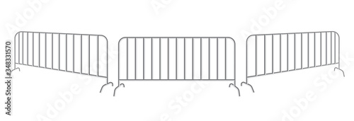 Portable steel fence. Steel construction element. Urban metal barrier isolated on a white background.