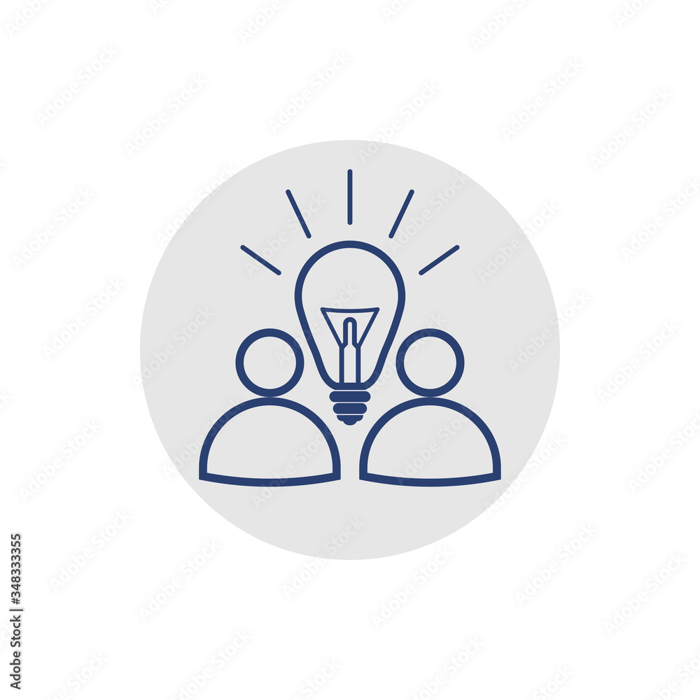 Vector creative thinking. Two people with a lamp. Teamwork idea icon. Symbol, logo illustration. Vector graphics. eps 10 Vector creative thinking. Two people with a lamp. Teamwork idea icon. Symbol, logo illustration. Vector graphics. eps 10