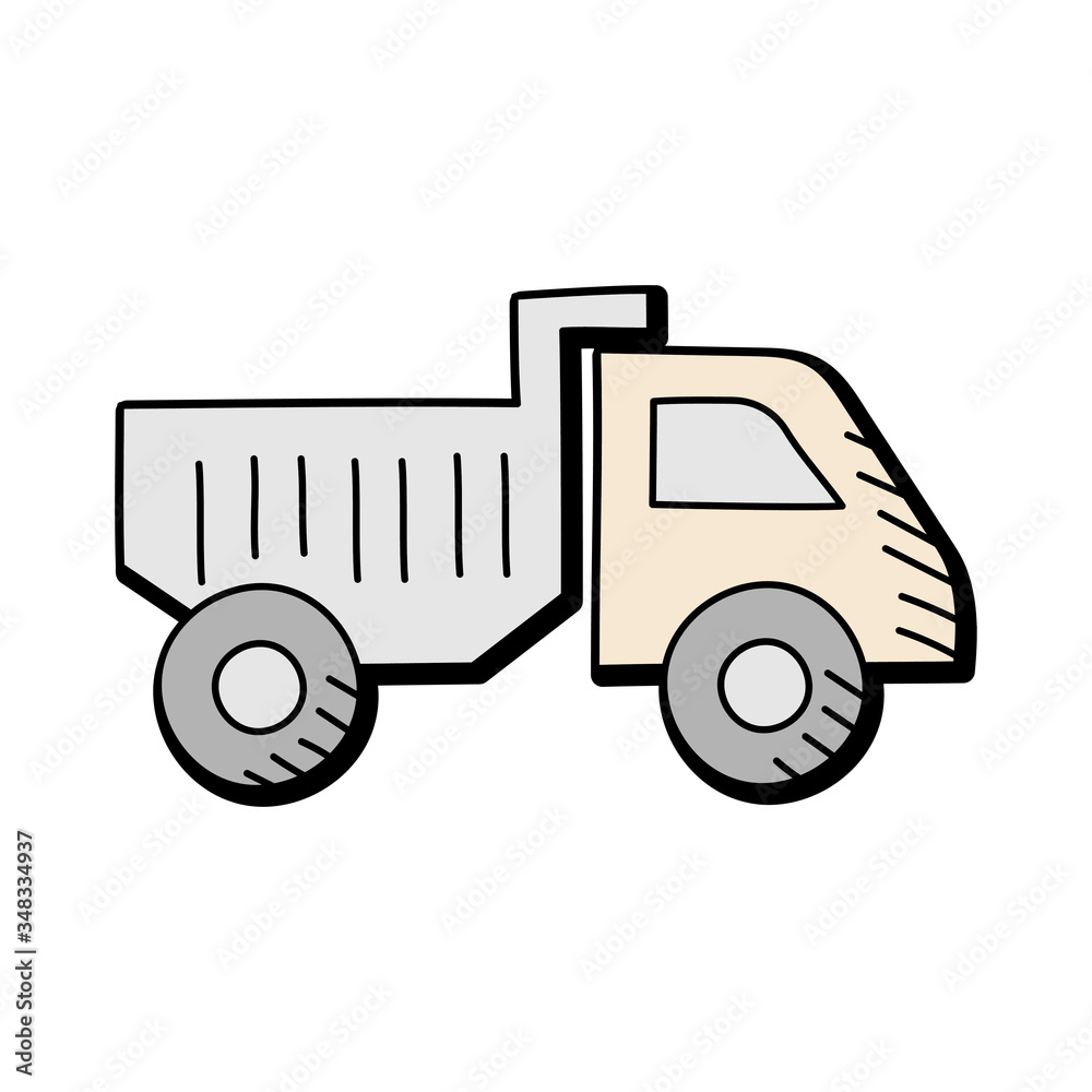 sand truck hand drawn vector design. construction icon