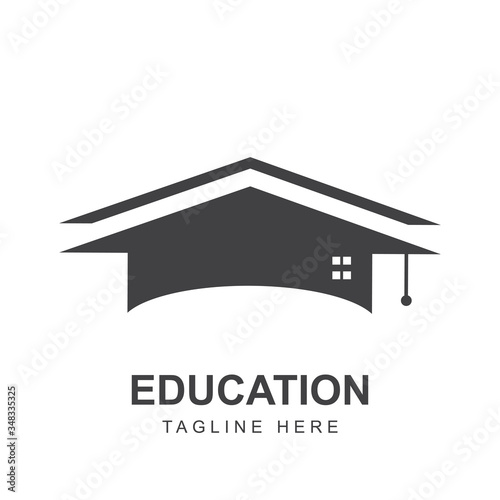 Education logo icon design template with cap graduation shape, symbol of hat student concept. Academic vector illustration can use for brand business, company, campus, university, and school library