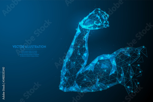 Strong arm muscle biceps. healthy body. The concept of sports, business, start-up, proper nutrition. Innovative technology. 3d low poly wireframe model vector illustration.