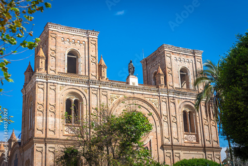 Cathedral of la Inmaculada Concepción, in downtown Cuenca, UNESCO World heritage site, Ecuador, on a sunny beautiful morning.