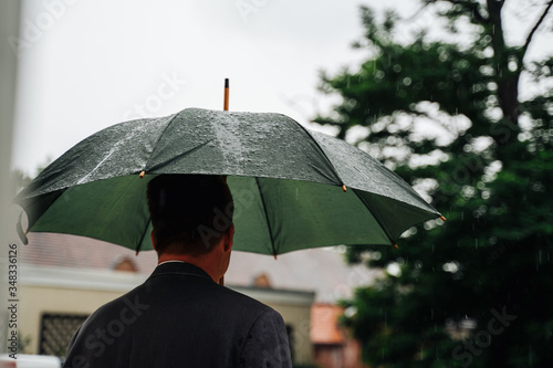 photo of a man holding an umbrella